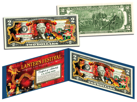 Chinese LANTERN FESTIVAL Colorized $2 Bill U.S. Legal Tender Currency - Lucky Money