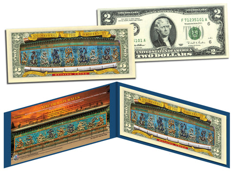 Chinese NINE DRAGON WALL at the FORBIDDEN CITY $2 Bill U.S. Legal Tender Currency - Beijing China