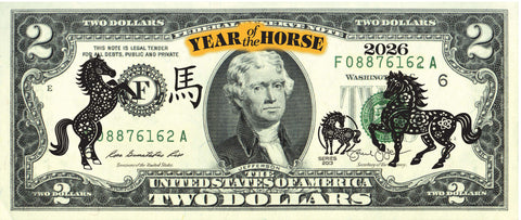 24KT GOLD 2026 Chinese New Year - YEAR OF THE HORSE - Legal Tender U.S. $2 BILL Ltd & Numbered of 888