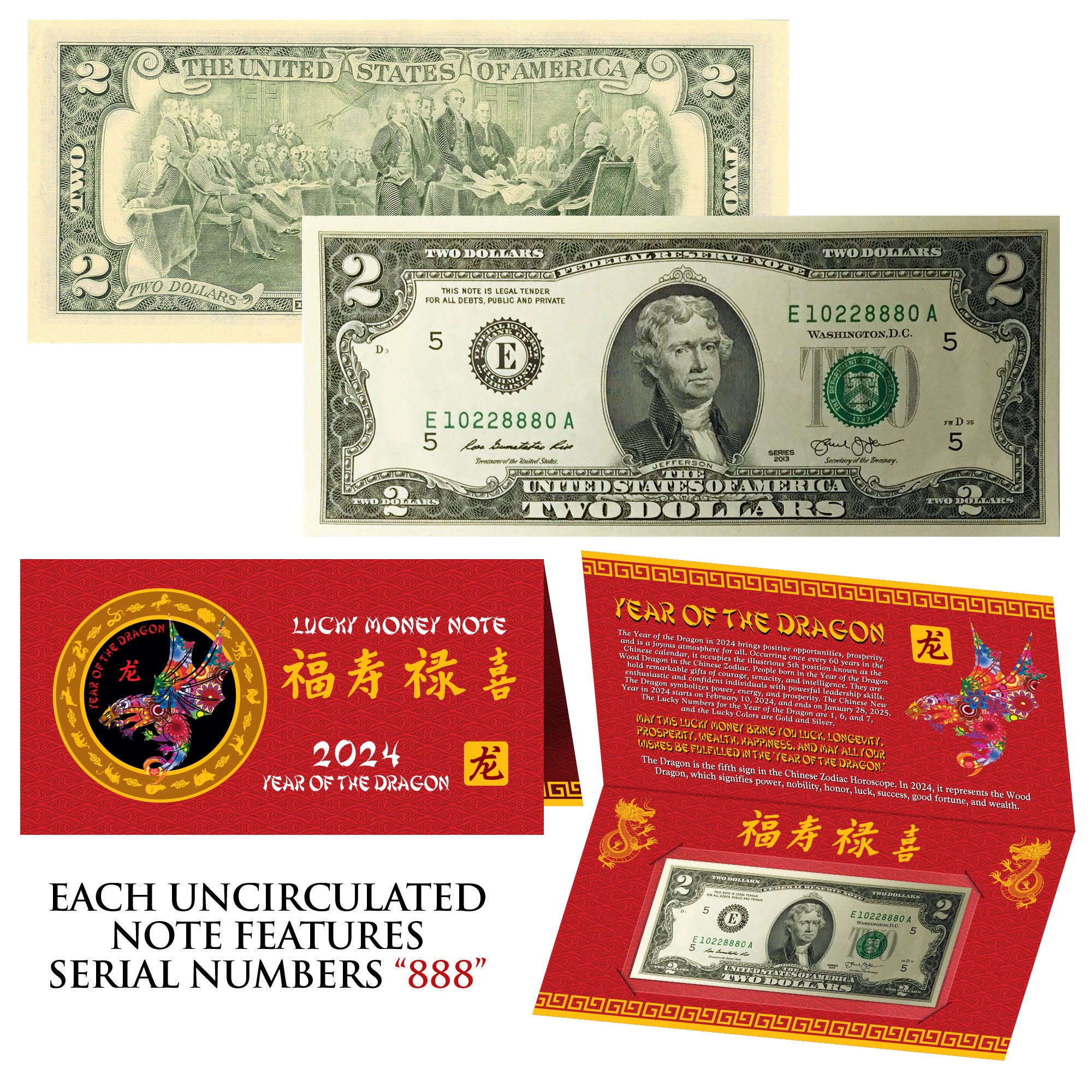 Official Chinese New Year Lucky Dollar Money: Real 1.0 USD with Remova –  Holiday Dollars