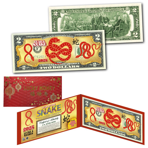 2025 LUCKY 8-SHAPED SNAKES Chinese New Year of SNAKE U.S. $2 BILL Red Envelope Ltd. of 8,888