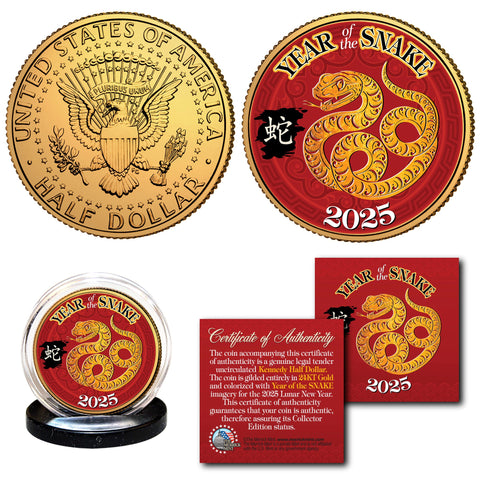 2025 Chinese New Year * YEAR OF THE SNAKE * 24K Gold Plated JFK Kennedy Half Dollar Coin